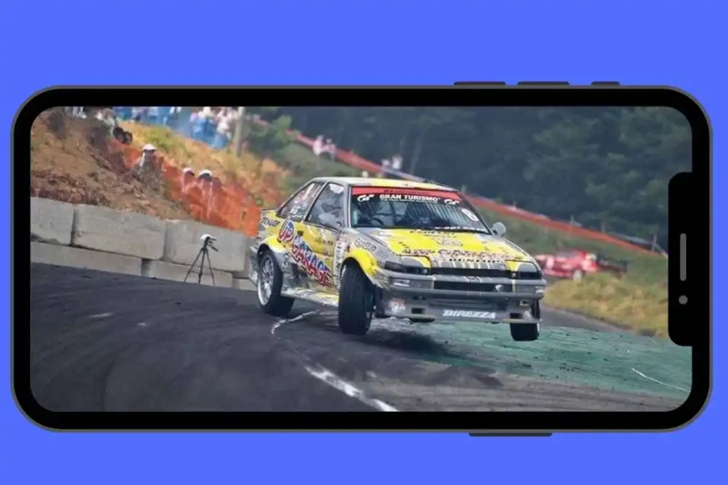 Nissan S13 car jumping mid-air on Ebisu Minami famous jump section at 95 km/h with perfect 31-degree drift angle in FR Legends game